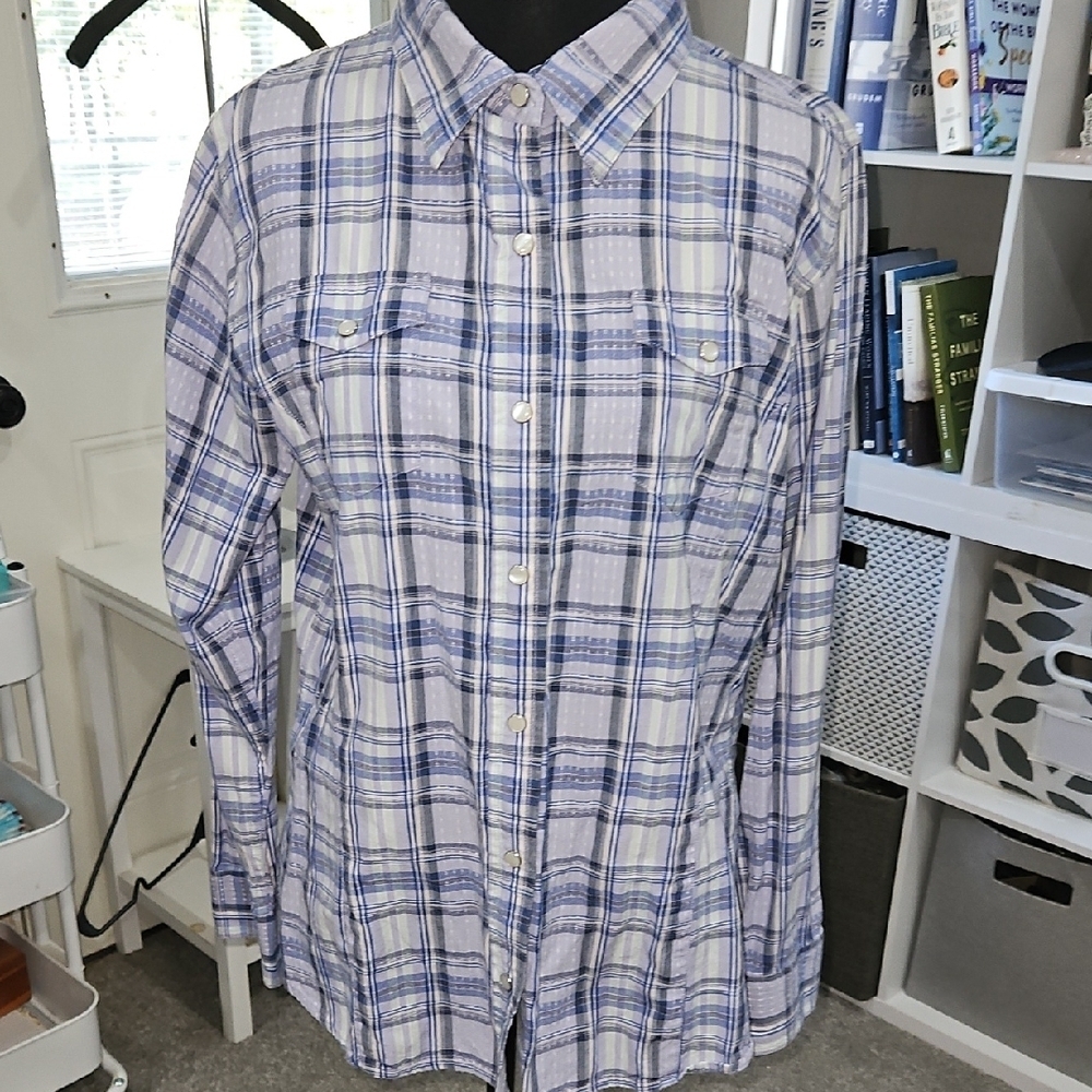 Walls Blue and White Plaid Women's Button Down Shirt